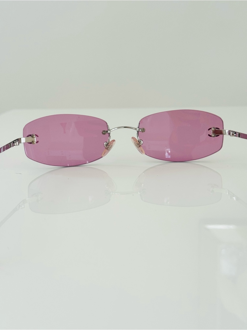 RARE 🍒Vintage Chanel pink  rimless sunglasses. - Picture 9 of 10